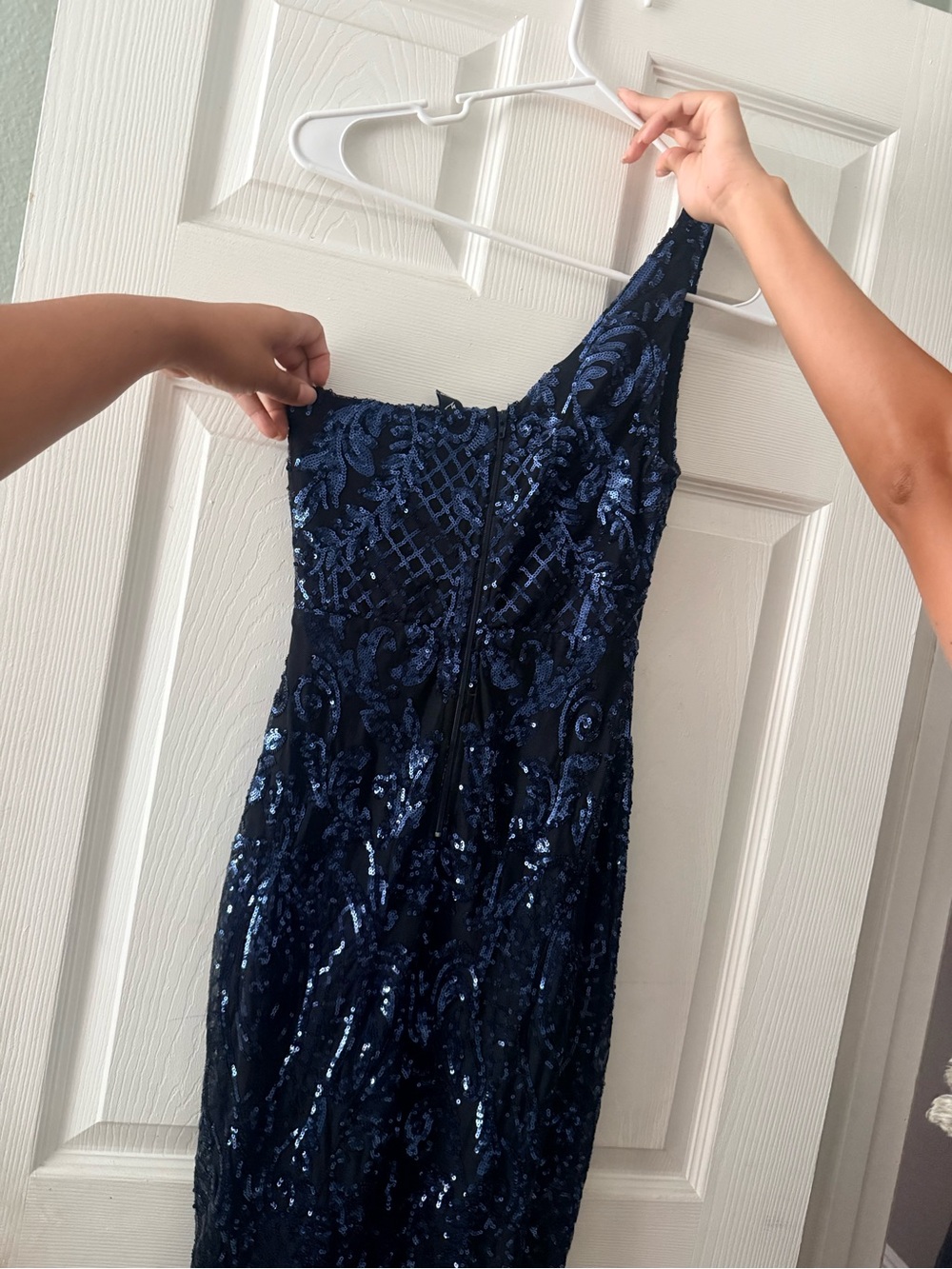 Windsor Navy One-Shoulder Sequin Gown